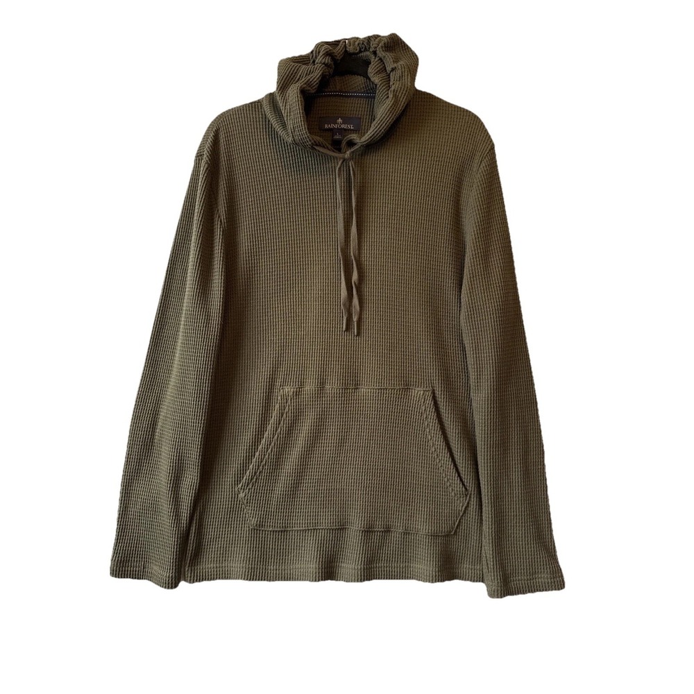 Rainforest Cabin Waffle Knit Olive Green Soft Hoodie Pullover Mens L Modern Cozy